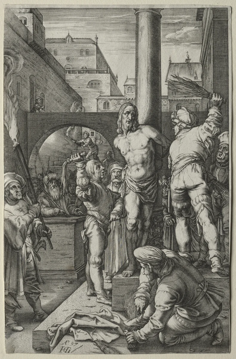 The Passion: The Flagellation by Hendrick Goltzius, print, 1592-1602