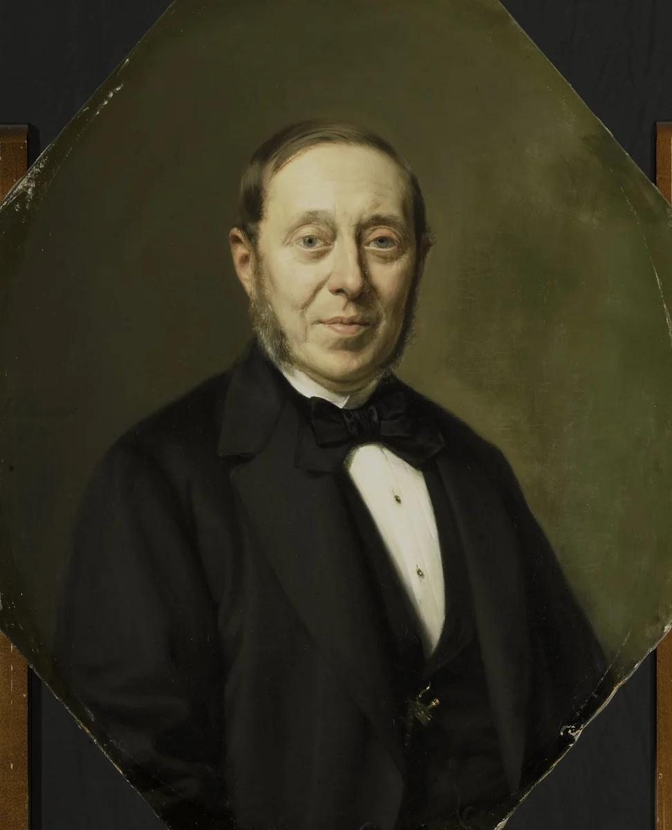 Portrait of Johannes Cornelis van Pappelendam (1810-1884). Artist and Art Dealer. Superintendent of the Van der Hoop Museum by Johan Heinrich Neuman, painting, 1876