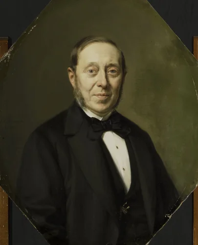 Portrait of Johannes Cornelis van Pappelendam (1810-1884). Artist and Art Dealer. Superintendent of the Van der Hoop Museum by Johan Heinrich Neuman, painting, 1876