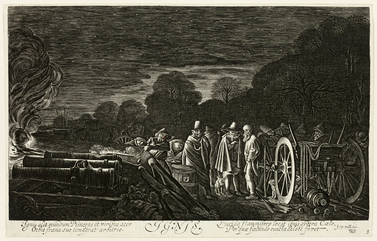 Fire, plate four from The Four Elements by Jan van de Velde Willem Buytewech, print, 1622