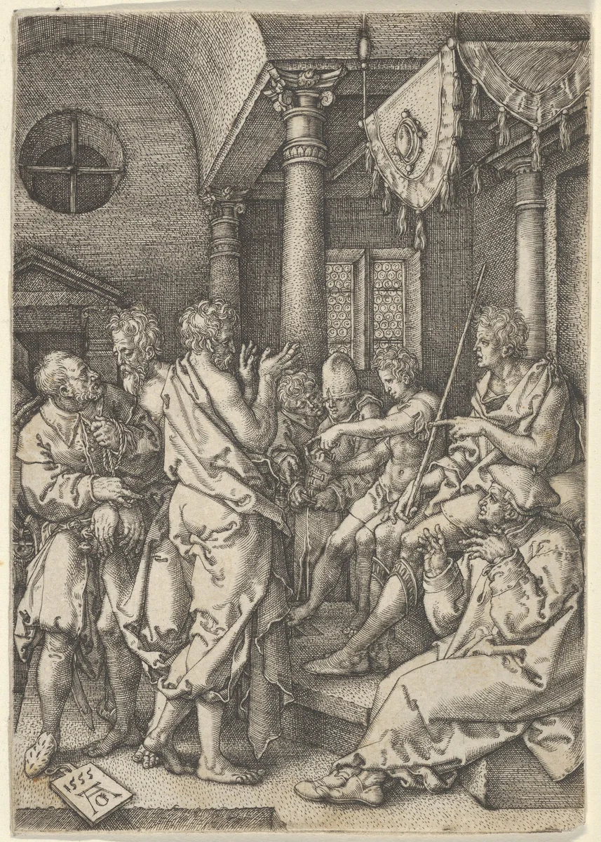 Daniel Cross-Examining the Elders, from "The Story of Susanna" by Heinrich Aldegrever, print, 1555