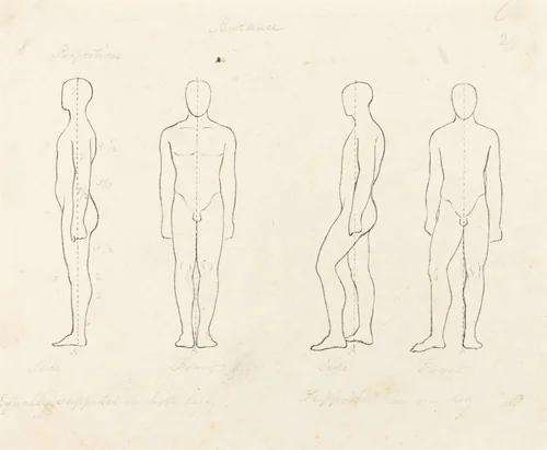 Extent of Motion, Front and Side View Equipoised, Supported on One Leg by George Scharf; John Flaxman, print, 1829