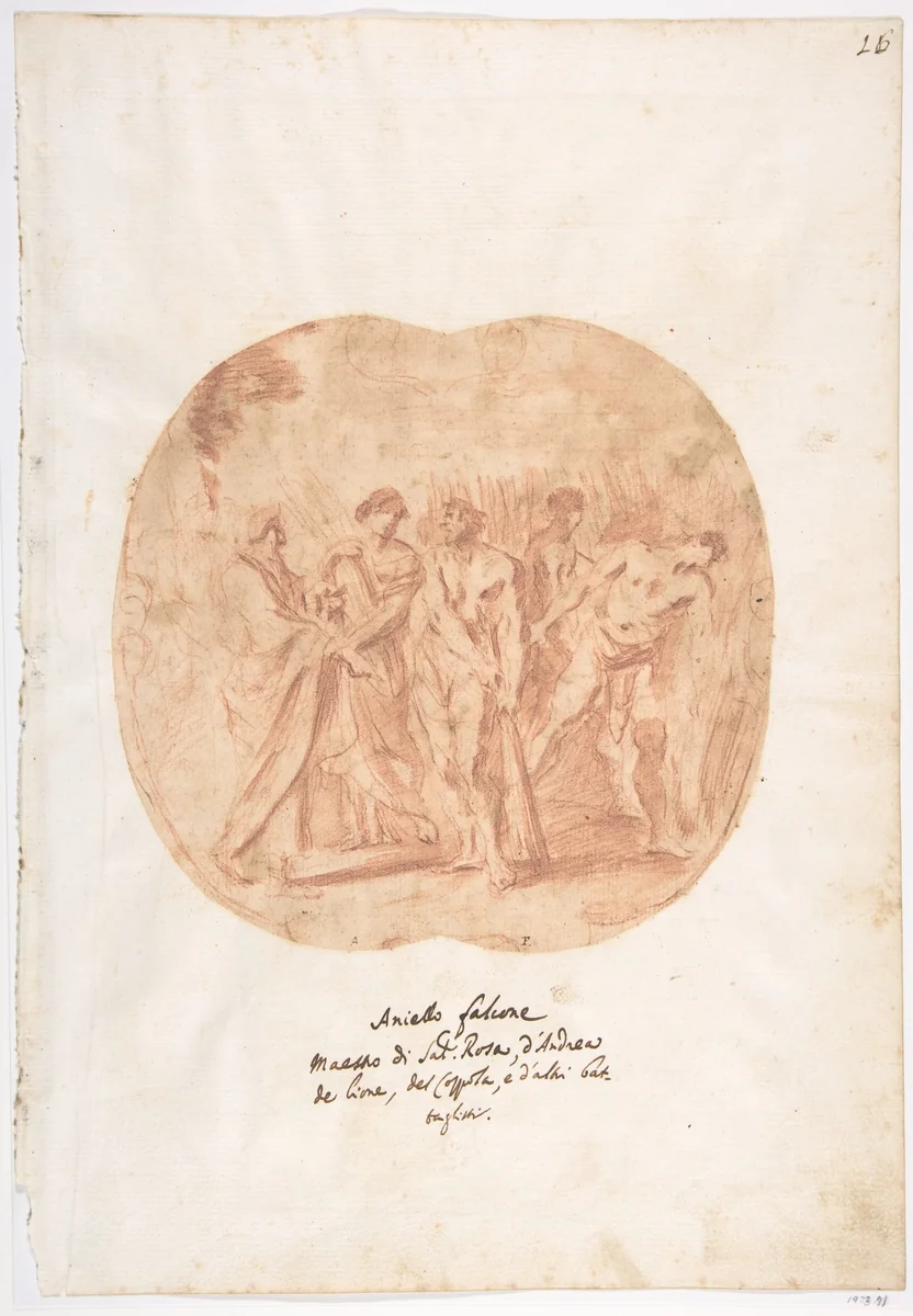 Ruth and Boaz by Aniello Falcone, drawing, 1607-1656