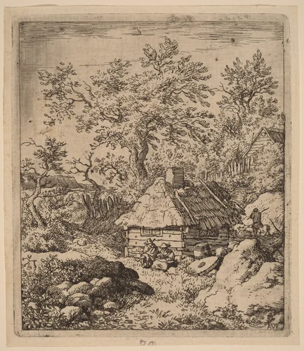 Landscape with Millstone near a Cask by Allart van Everdingen, print, 1645-1656