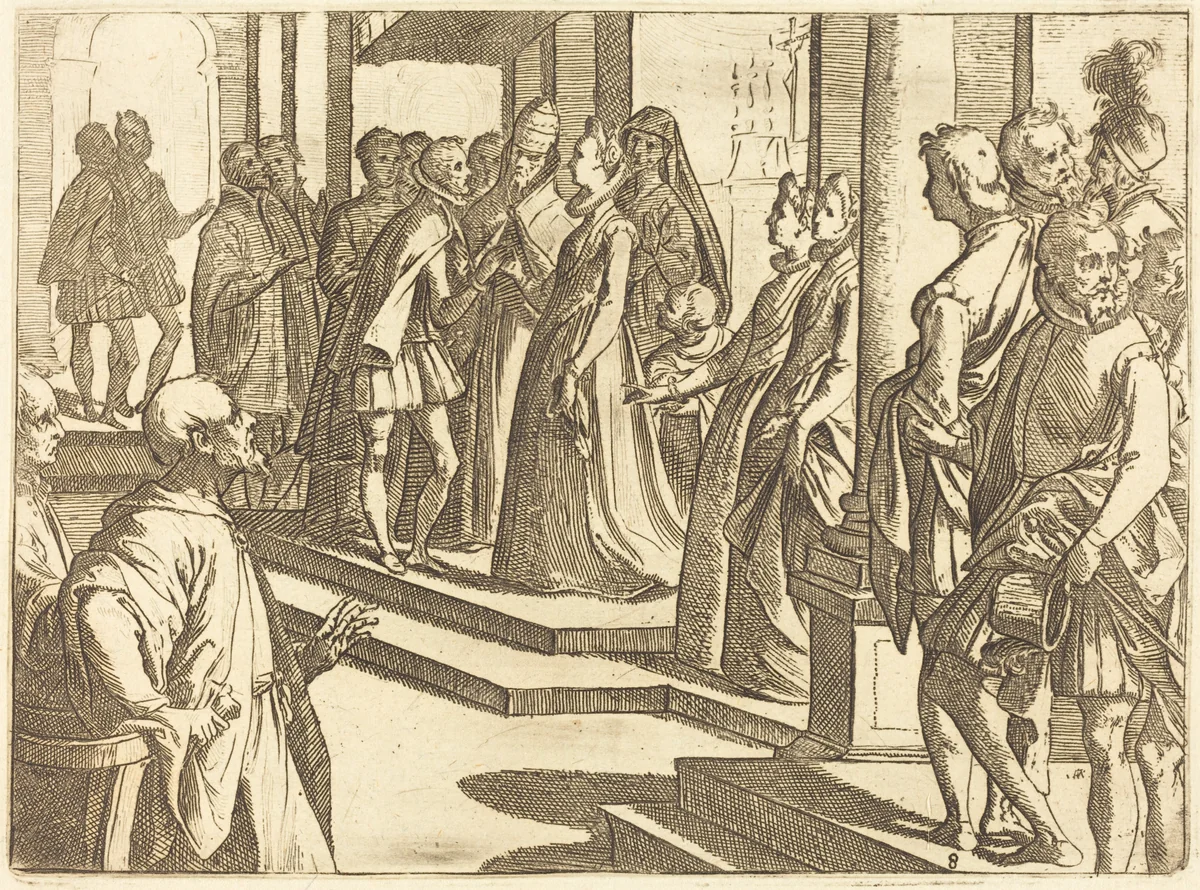 The Betrothal of Margaret of Austria to Philip III, King of Spain by Raffaello Schiaminossi, print, 1612