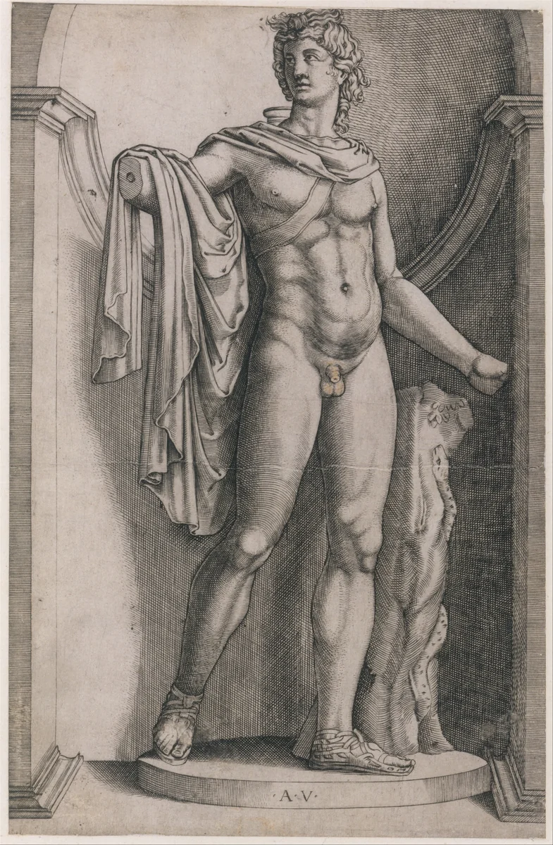 Apollo Belvedere, from "Speculum Romanae Magnificentiae" by Agostino Veneziano, print, 1514-1536