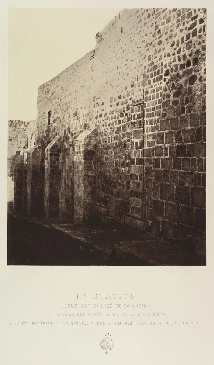 IIe Station. Jésus est chargé de sa croix. Cette Station est placée au bas de la scala santa qui a été entièrement transportée à Rome, il n'en reste que les première assises by Louis de Clercq, photograph, 1860