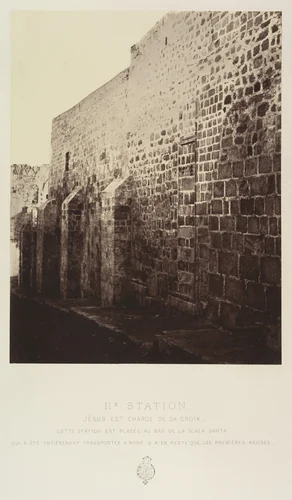 IIe Station. Jésus est chargé de sa croix. Cette Station est placée au bas de la scala santa qui a été entièrement transportée à Rome, il n'en reste que les première assises by Louis de Clercq, photograph, 1860