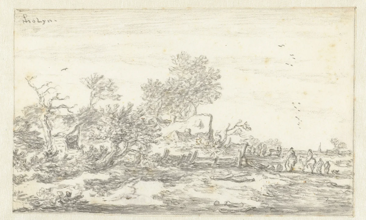 Boerderij in het hakhout bij een landweg by Pieter de Molijn, drawing, 1650-1660