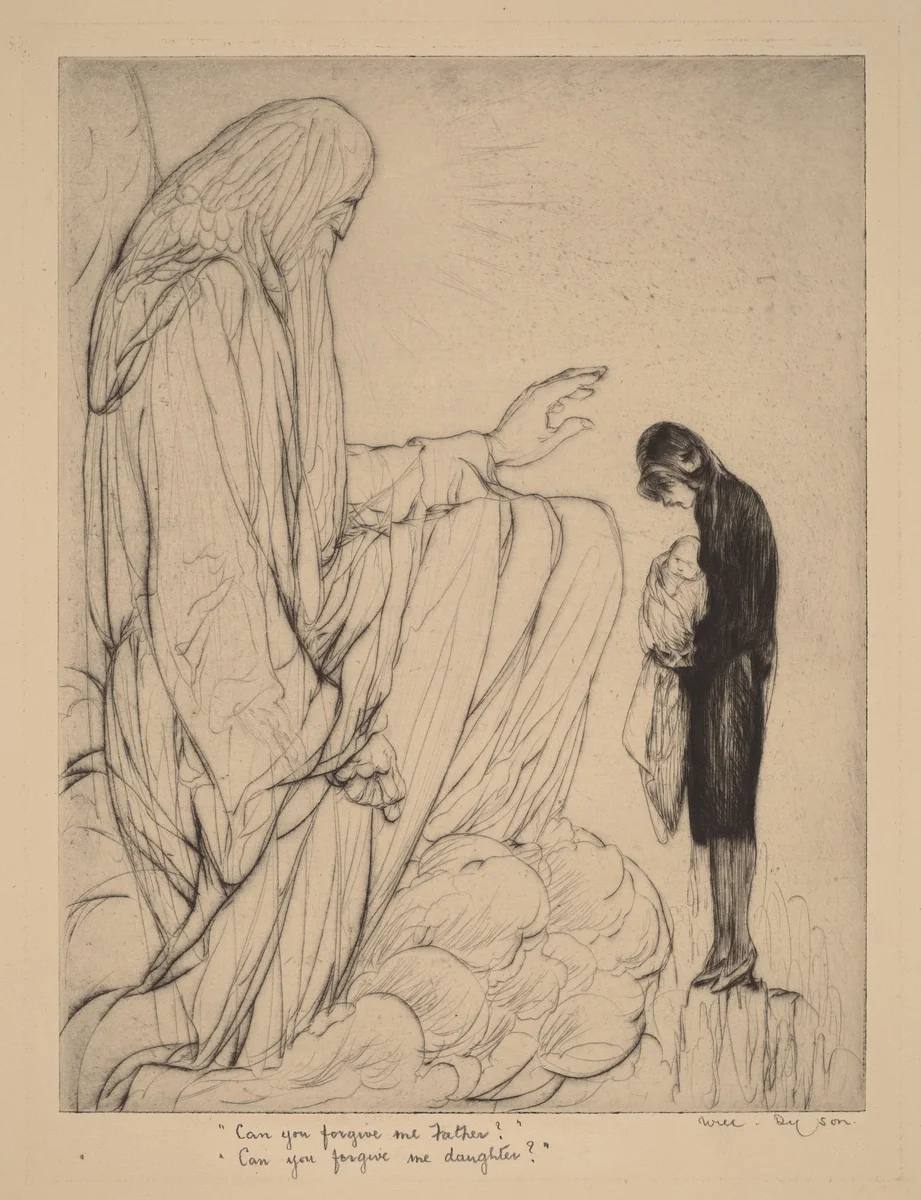 "Can you forgive me Father?" - "Can you forgive me daughter?" by Will Dyson, print, 1880-1938