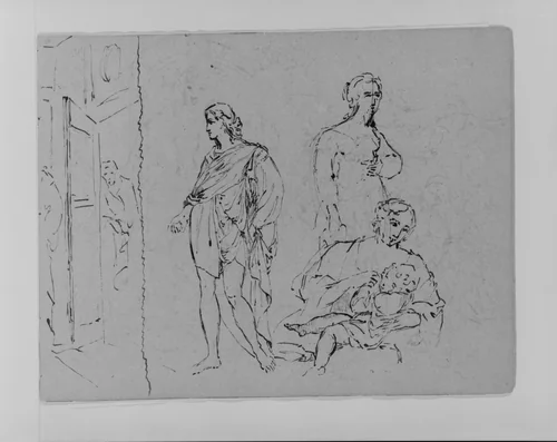 Compositional Study: Standing Draped Man, Female Figure (from Sketchbook) by Thomas Sully, artwork, 1810-1820