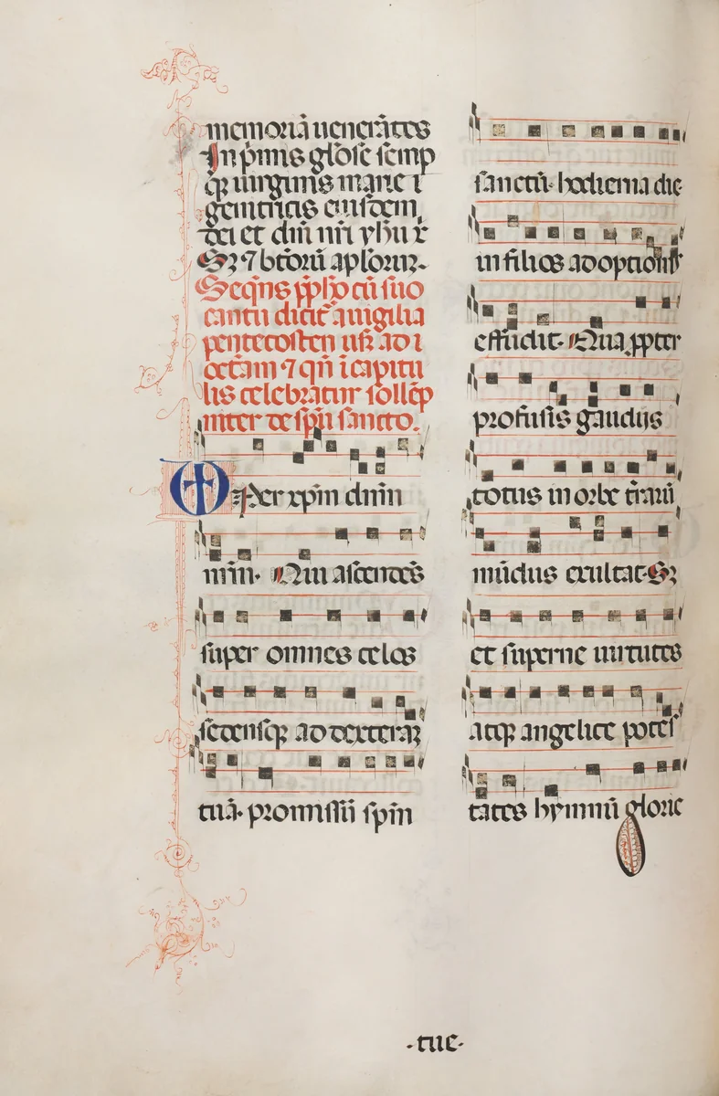 Missale: Fol. 180v: Music for various ordinary prayers by Bartolommeo Caporali, book, 1469