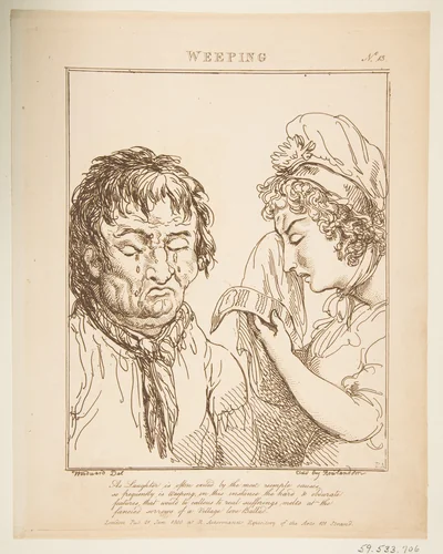 Weeping (Le Brun Travested, or Caricatures of the Passions) by Thomas Rowlandson, print, 1800