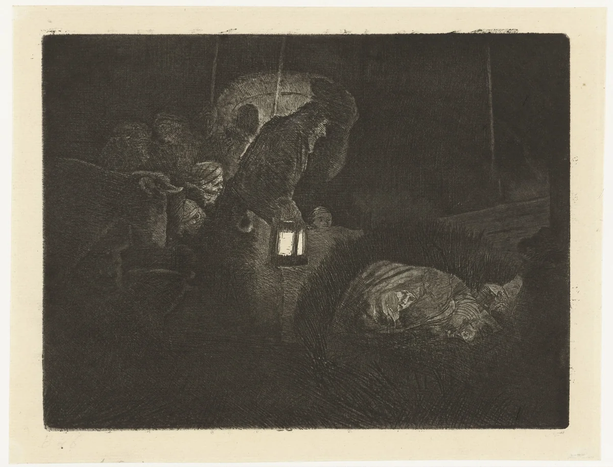 The adoration of the shepherds: a night piece by Rembrandt van Rijn, print, 1850-1906