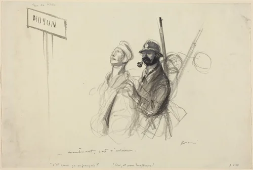 Sur le Rhin. -maintenant c'est l'arriere. by Jean-Louis Forain, drawing, 1918