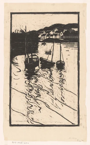 Afgemeerde schepen in de haven van Concarneau by Willem Adrianus Grondhout, print, 1888-1934