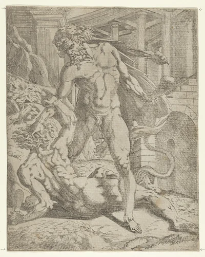 Hercules and Cacus by Antonio Fantuzzi, print, 1540-1545