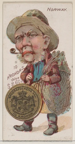 Norway, 10 Kronors, from the series Coins of All Nations (N72, variation 1) for Duke brand cigarettes by W. Duke, Sons & Co., print, 1889