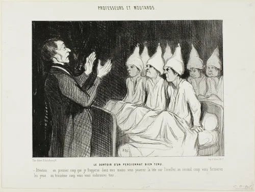 The Dormitory of a Distinguished Boarding School, plate 14 from Professeurs et Moutards (Professors and Rascals) by Honoré-Victorin Daumier, print, 1846