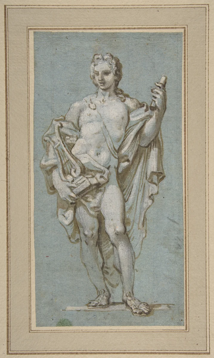 Standing Figure of Apollo with a Lyre by Paolo Gerolamo Piola, drawing, 1666-1724