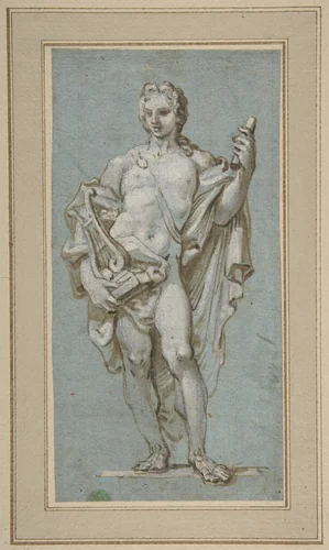 Standing Figure of Apollo with a Lyre by Paolo Gerolamo Piola, drawing, 1666-1724