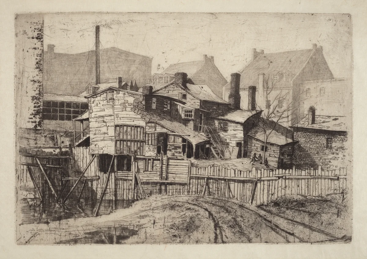 Untitled (Wooden House in City) by Charles Frederick William Mielatz, print, 1880-1889