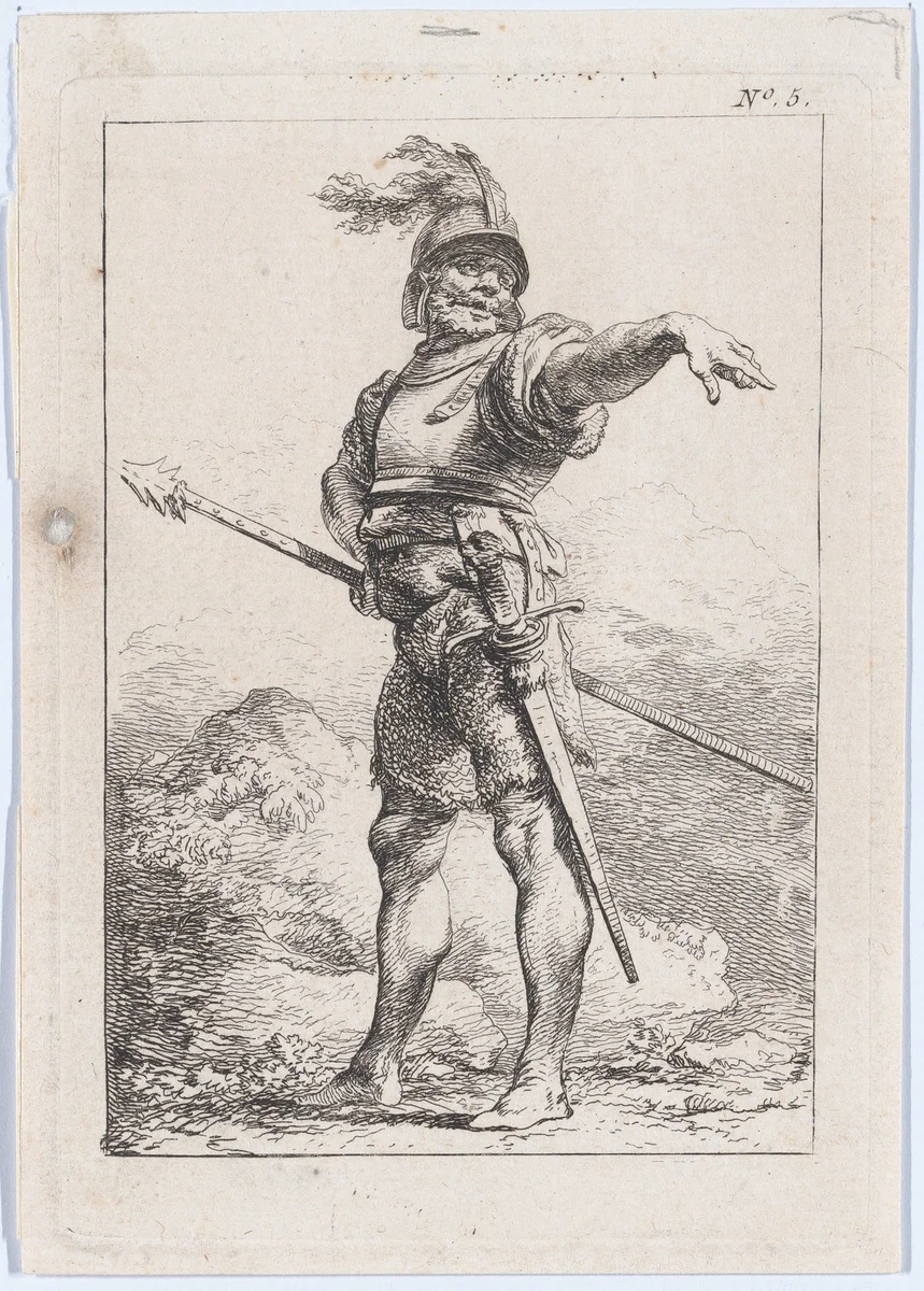 Standing Officer Holding a Lance by Philippe-Jacques de Loutherbourg, print, 1755-1771