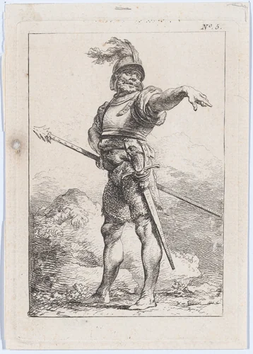 Standing Officer Holding a Lance by Philippe-Jacques de Loutherbourg, print, 1755-1771