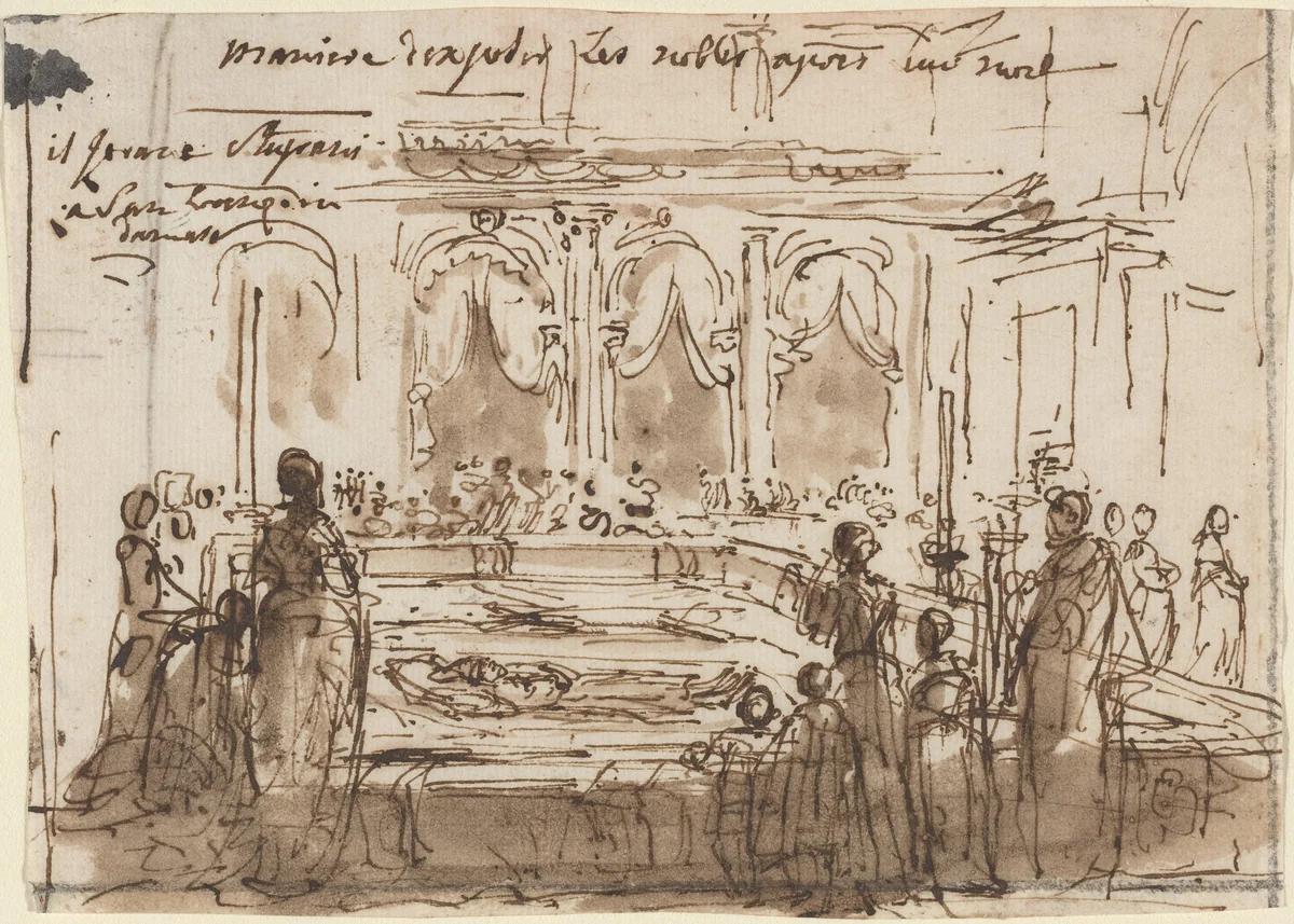 Maniere d'exposer les nobles apres leur mort by Gabriel de Saint-Aubin, drawing, 1724-1780