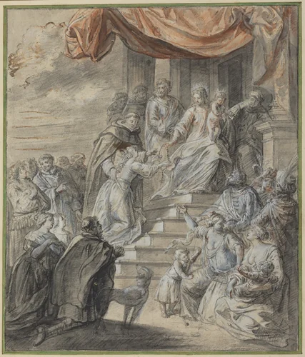 Madonna and Child with Rosary and Saint by Abraham van Diepenbeeck, drawing, 1596-1675