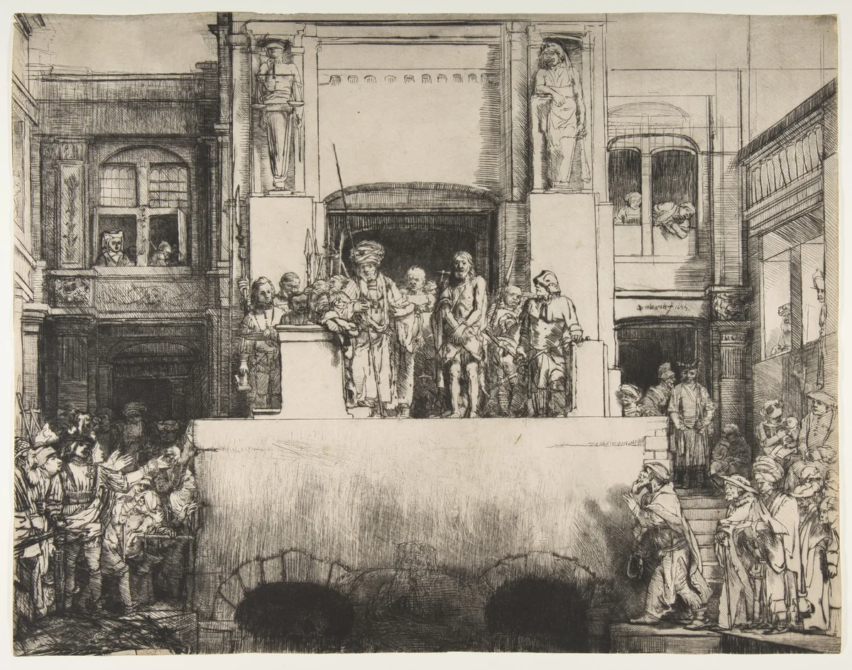 Christ Presented to the People by Rembrandt van Rijn, print, 1655