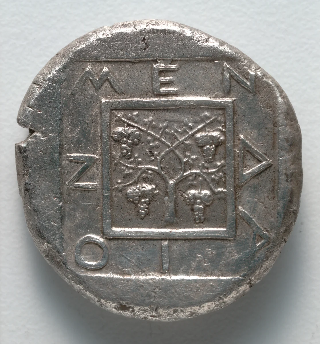 Tetradrachm: Grapevine within Square and Incuse Square (reverse) by Unknown, metalwork, -435--425