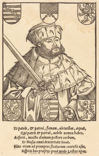 John Frederic the Magnanimous, in Electoral Robes [right] by Lucas Cranach the Younger, print, 1500-1599