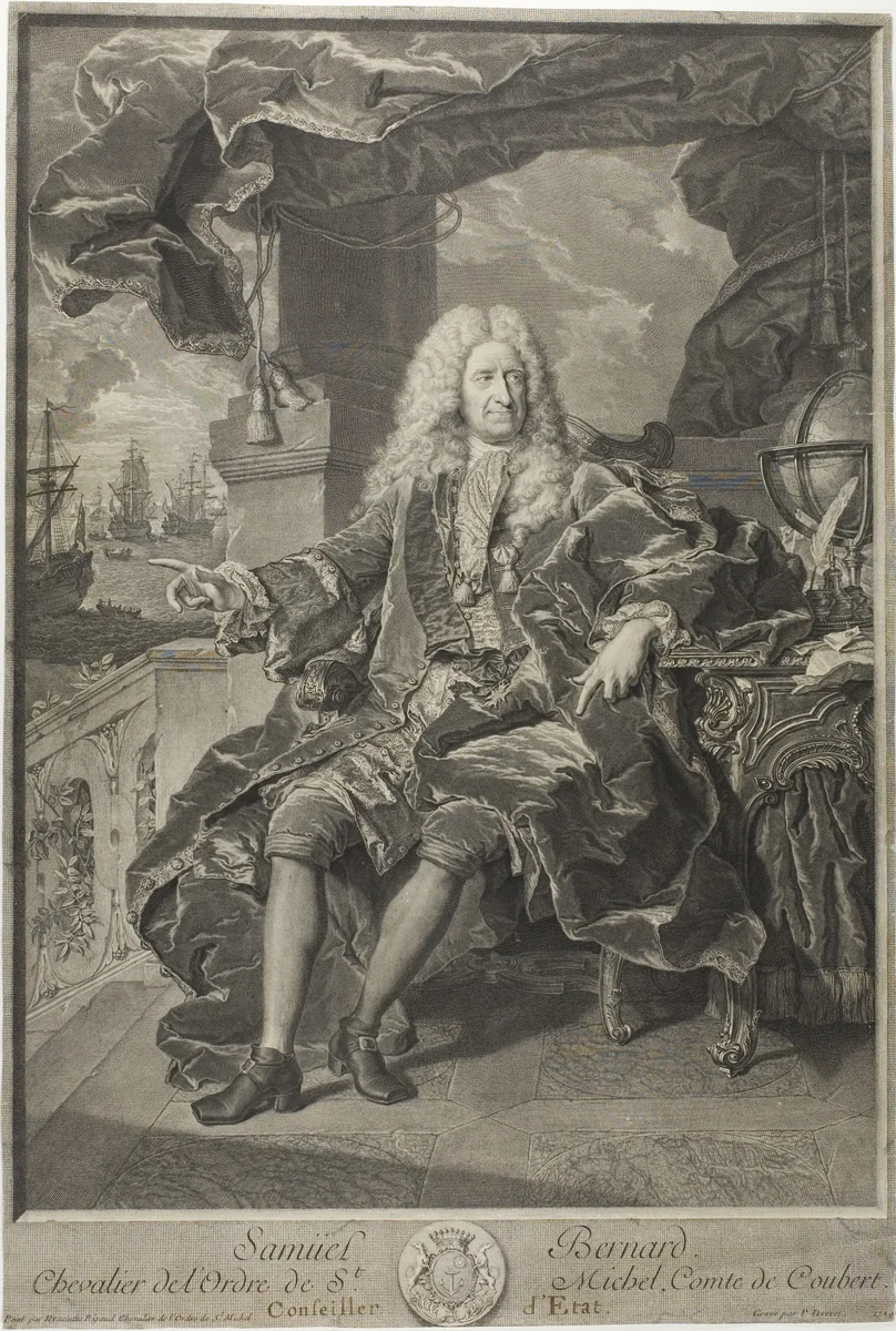 Portrait of Samuel Bernard, Counselor of State by Pierre-Imbert Drevet, print, 1729