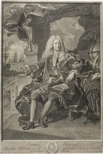 Portrait of Samuel Bernard, Counselor of State by Pierre-Imbert Drevet, print, 1729