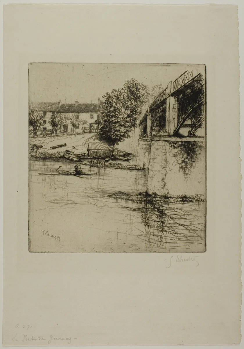 The Bridge at Fournay, from the Side by Gustave Leheutre, print, 1895