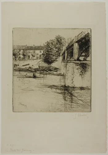 The Bridge at Fournay, from the Side by Gustave Leheutre, print, 1895
