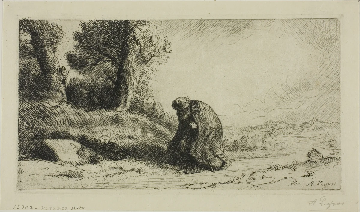 A Vagabond Walking Along a Lane by Alphonse Legros, print, 1885-1895