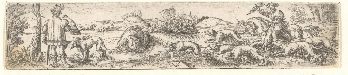 Vogeljacht met valken by Unknown, print, 1524-1562