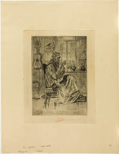 Old Woman with a Needle by Félicien Rops, print, 1876