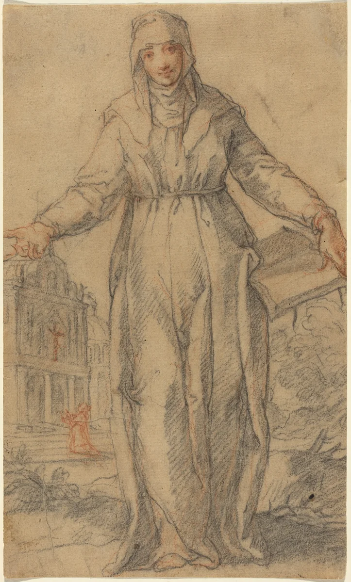 Female Saint (Saint Clare of Assisi or Saint Catherine of Siena?) by Italian 17th Century, drawing, 1600