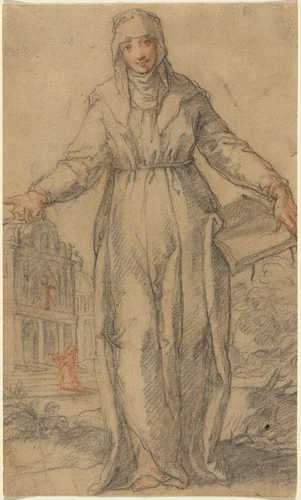 Female Saint (Saint Clare of Assisi or Saint Catherine of Siena?) by Italian 17th Century, drawing, 1600