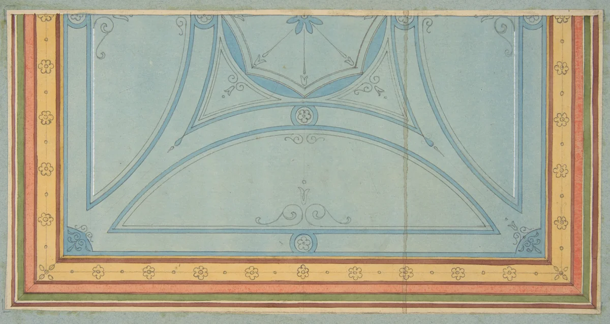 Design for the painted decoration of a ceiling by Jules-Edmond-Charles Lachaise, drawing, 1850-1900