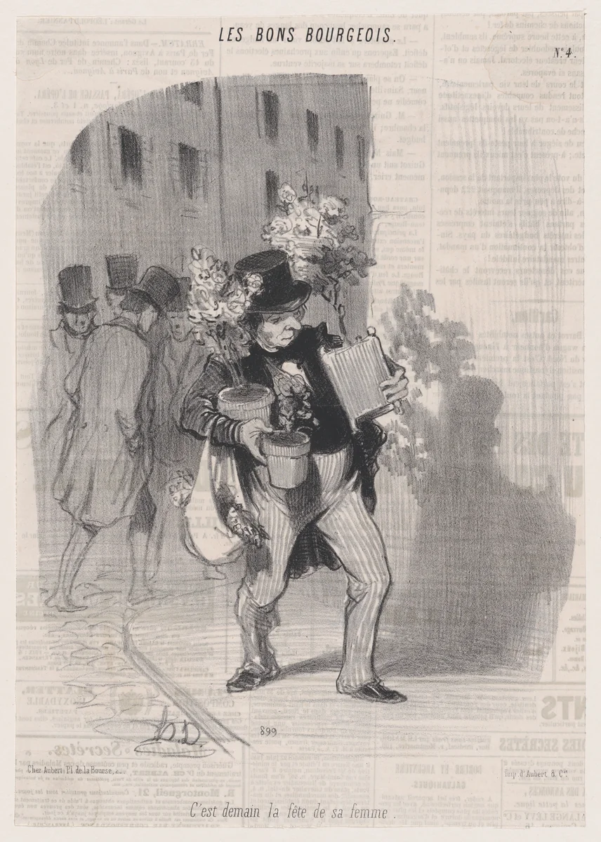 Tomorrow is his wife's birthday, from 'The good bourgeois,' published in Le Charivari, June 18, 1846 by Honoré Daumier, print, 1846