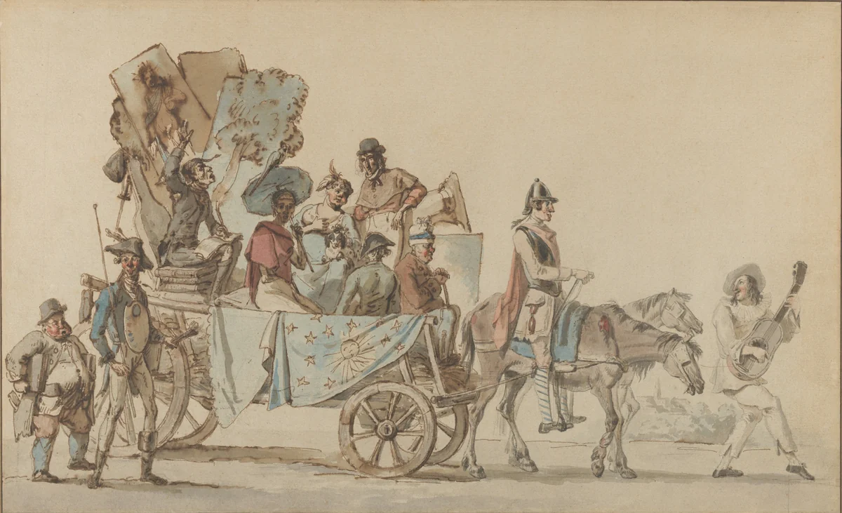 Theatrical Troupe on the Road by Eugène Delacroix, drawing, 1818