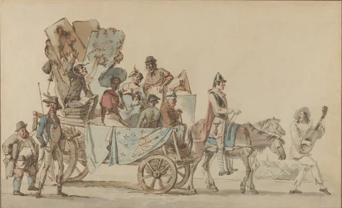 Theatrical Troupe on the Road by Eugène Delacroix, drawing, 1818