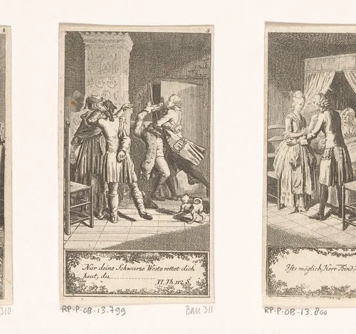 Pastor Gros in gevecht met de man van Marjorin by Daniel Nikolaus Chodowiecki, print, 1776