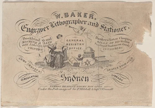 Trade Card for W. Baker, Engraver, Lithographer & Stationer by anonymous, print, 1800-1900