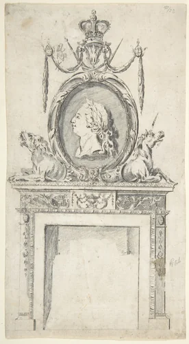 Design for a Chimneypiece, Incorporating a Portrait of George III by Sir William Chambers, drawing, 1760-1769