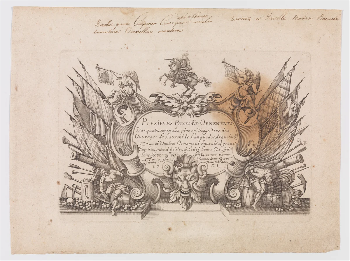 Plusievrs Pieces et Ornements Darquebuzerie (4th extended edition) by Claude Simonin, print, 1751-1801